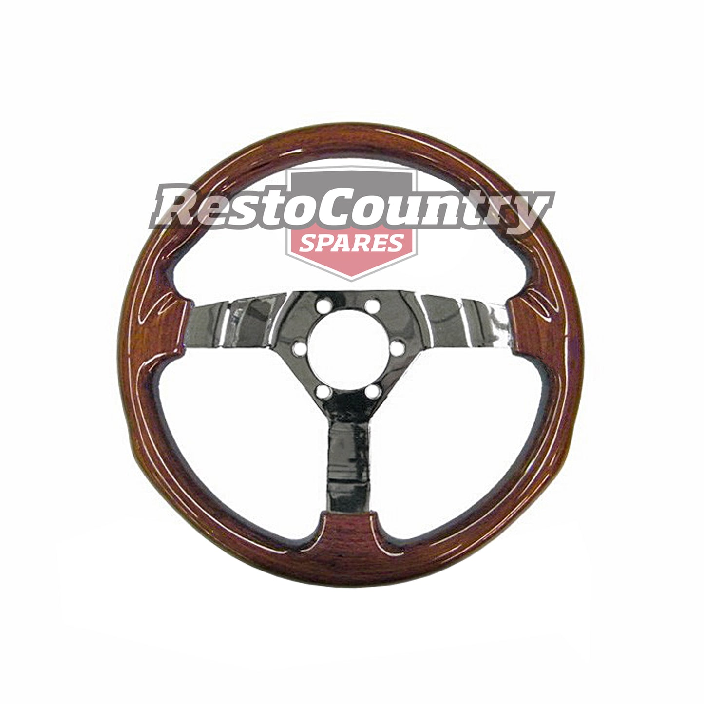 Autotecnica Woodgrain Polished 3 Spoke Sports Steering Wheel 350mm Raceway ADR