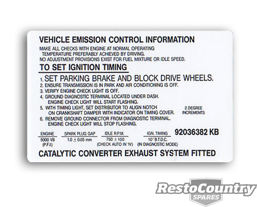 Holden Commodore Vehicle Emission Control Information Decal VN V8 - 92036382