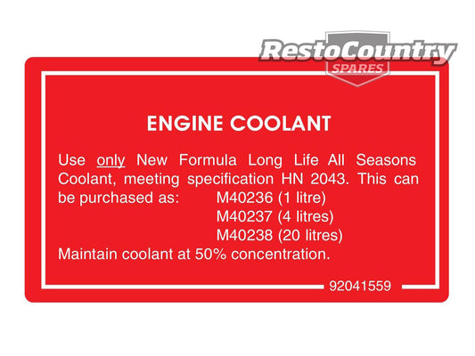 Holden Engine Coolant Info Radiator Overflow Bottle DECAL VN VG VQ VP VR VS All. - 92041559
