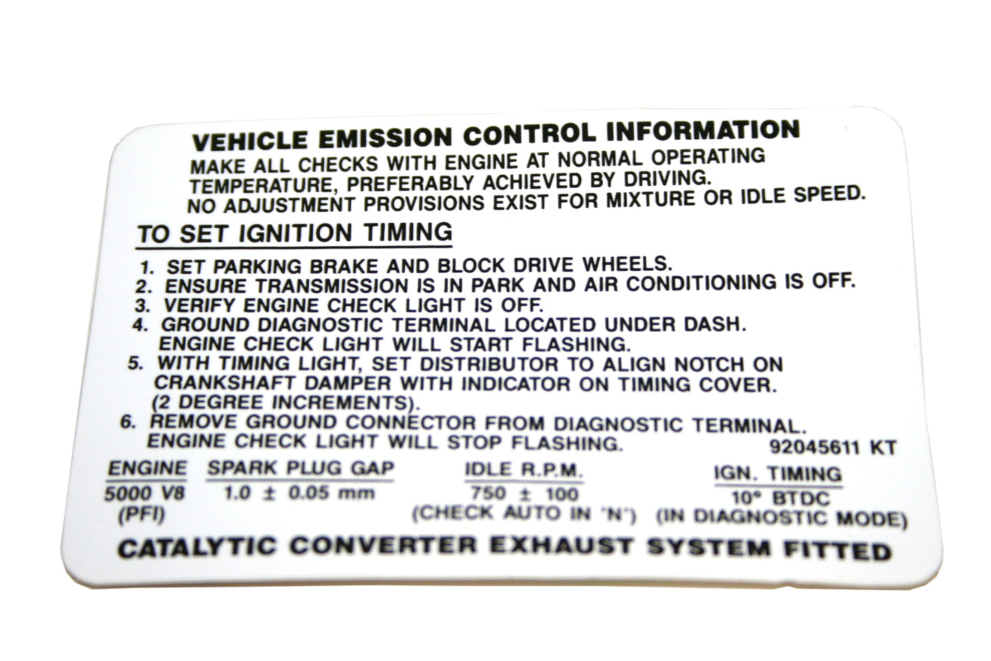 Holden Commodore Engine Emission Control Decal VP VR VS V8 sticker exhaust - 92045611