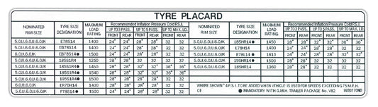 Holden Tyre Placard HQ Wagon Statesman V8 (ex 350) tire decal sticker - 9930170
