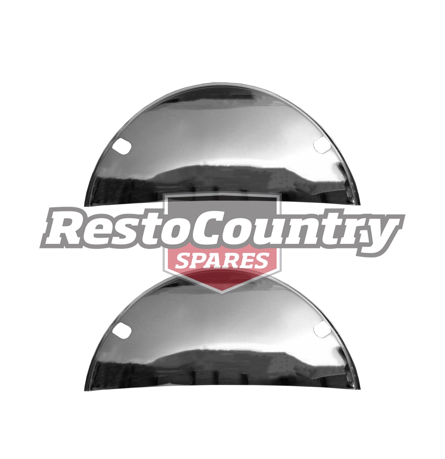 "Universal Chrome Headlight Covers Half Moon 7 1/2" PAIR Holden Ford Chev Mazda - ANT10476"