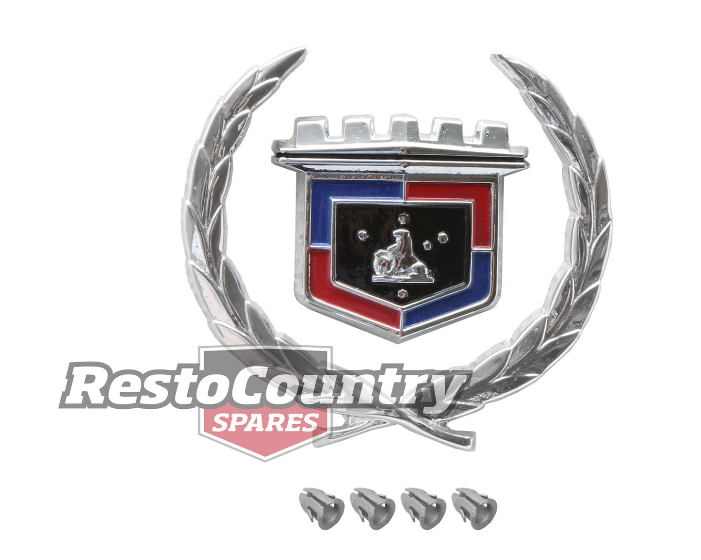 Holden HQ Die Cast Wreath + Shield Badge / Emblem Statesman Deville Front Panel - B1074
