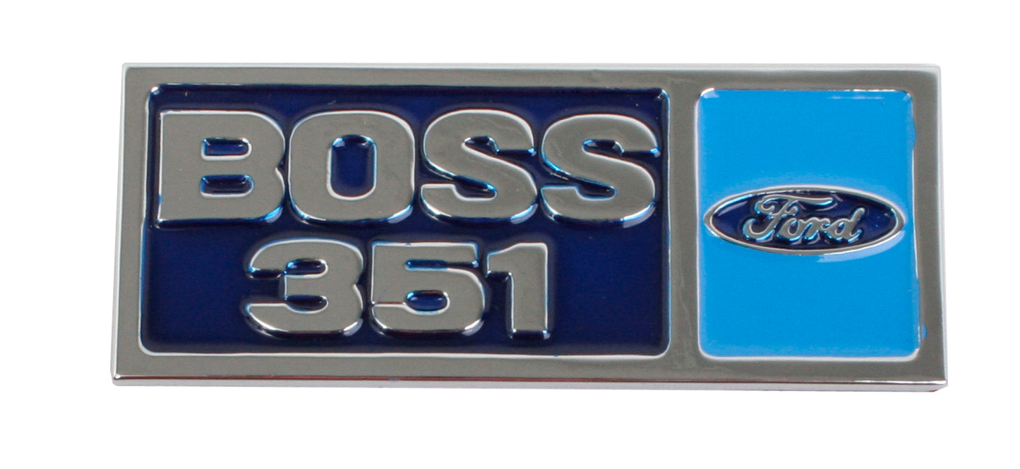 "Ford Chrome "Boss 351" Badge Plaque Suit Alloy Rocker Cover XW XY XA XB XC V8 - B2006"