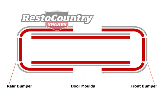 Holden Commodore VL Berlina Body Decal Kit Red & Silver Stripe - Complete sticker - BD1117
