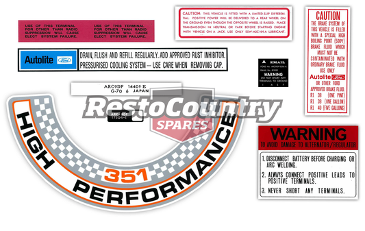 Ford XW GT 351 Windsor Engine Bay Decal Kit 12 Pieces sticker air cleaner label - BD2037