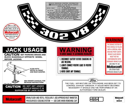 Ford Decal Kit XB ZG 302 V8 With Small Air Cleaner sticker jack motorcraft - BD2072