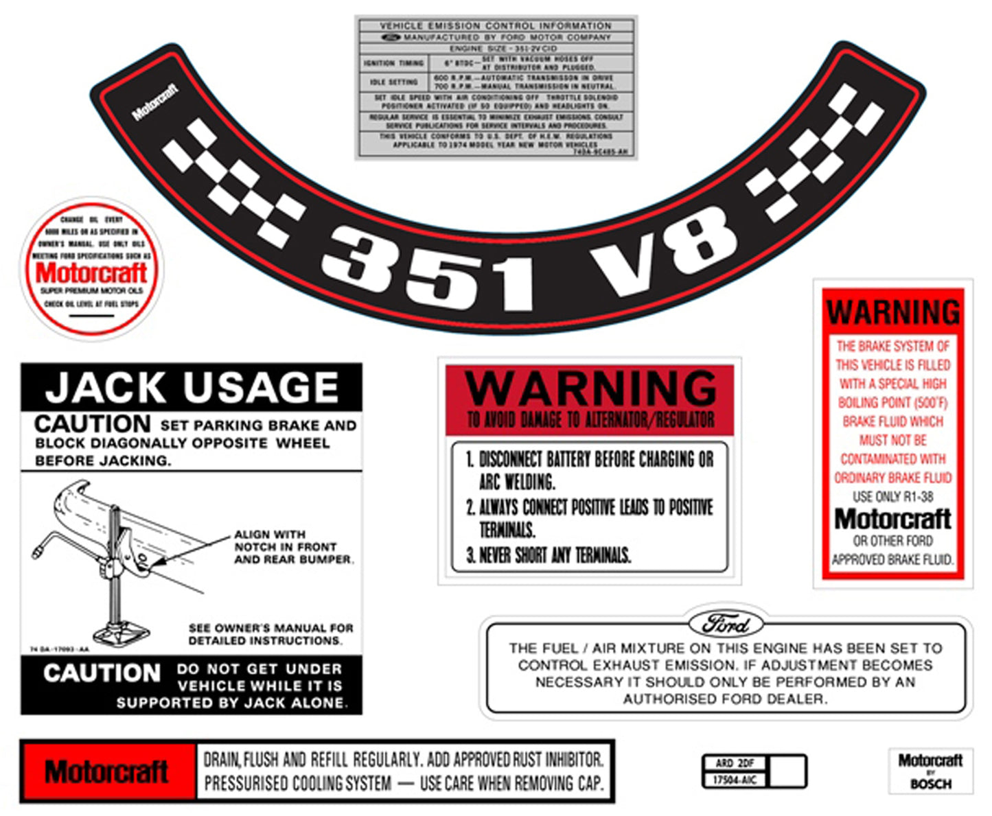 Ford Decal Kit XB ZG 351 V8 With Large Air Cleaner sticker jack motorcraft - BD2073L