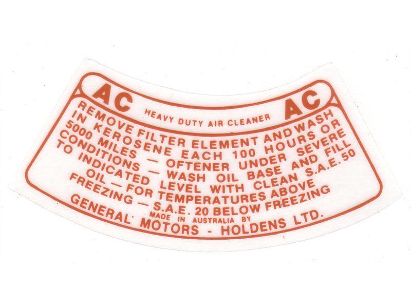 Holden Heavy Duty Air Cleaner Decal AC Brown FE Early FC engine sticker - DAC3
