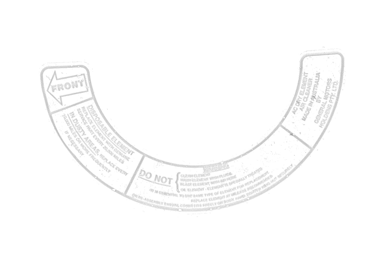Holden Air Cleaner Decal HR filter sticker engine element warning - DAC5