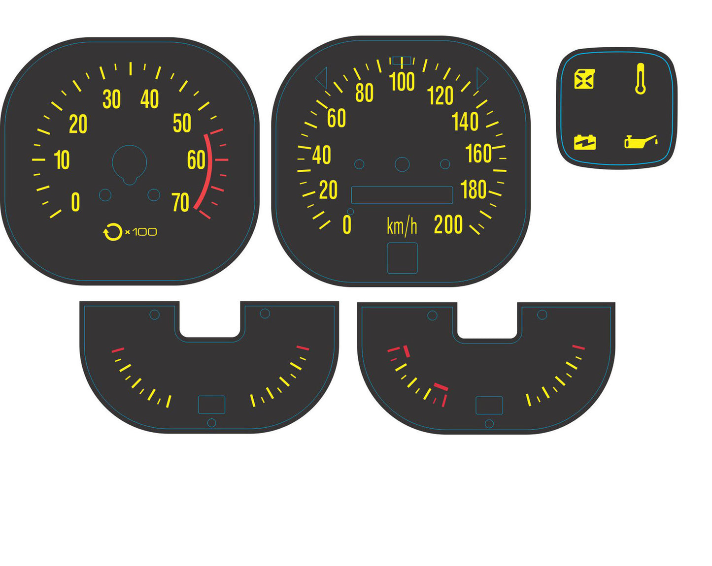 Holden Torana LX YELLOW Gauge Decal / Sticker Kit SS SLR W'Park Brake Light - DD1001