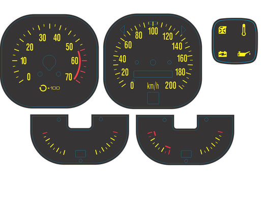 Holden Torana LX YELLOW Gauge Decal / Sticker Kit SS SLR W'Park Brake Light - DD1001