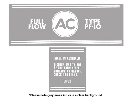 "Holden Oil Filter Decal Pf10 Blue "AC" EH HD HR HK HT HG HQ HJ HX HZ WB LC - UC - DOF001"