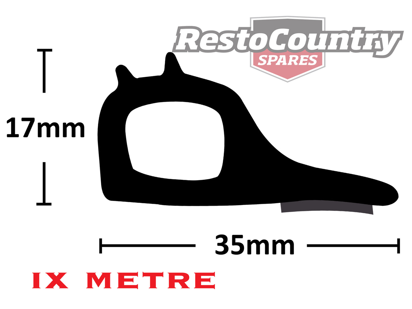 Universal Tailgate Rubber Seal Self-Adhesive 1x Metre 17 x 35mm - DS101