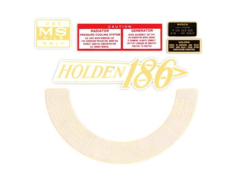 Holden HR 186 6cyl Engine Decal kit +Oil Cap +Radiator Caution +Air Cleaner - ED1005