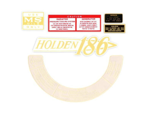 Holden HR 186 6cyl Engine Decal kit +Oil Cap +Radiator Caution +Air Cleaner - ED1005