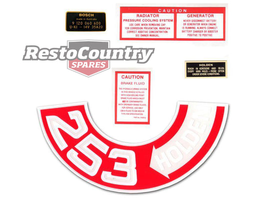 Holden Engine Decal Sticker Kit HT HG 253 Oil + Air + Brake + alternator + Rad - ED1016