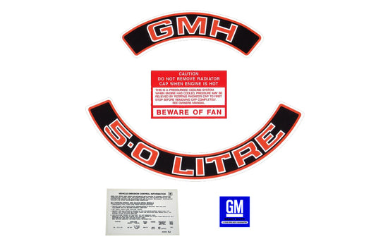 Holden Decal Red - 5.0 Litre - V8 Engine + Beware Fan HZ WB LX VB VC VH VK x5 - ED1024