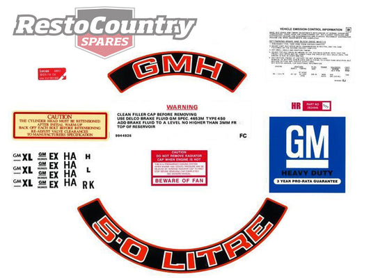 Holden Torana Engine Bay Decal Sticker Kit LX 5.0 Red Decals 308 - ED1024A