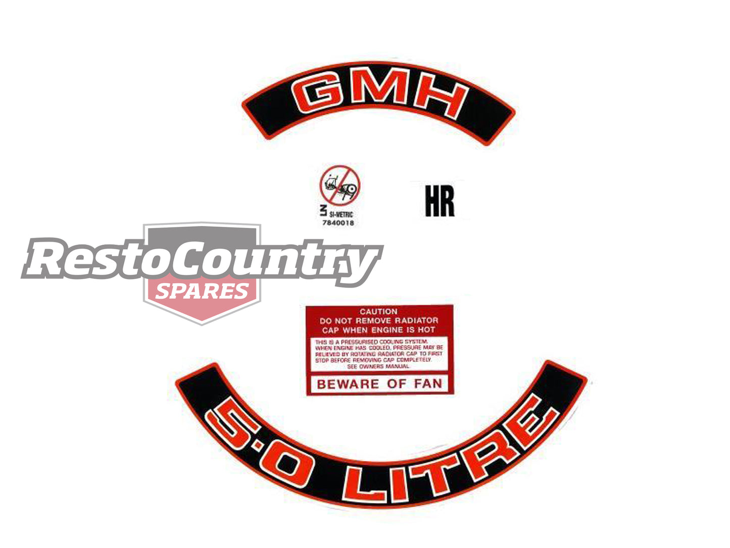 Holden Commodore V8 Engine Decal Sticker Kit 5.0 Litre VK Red Colour (308) - ED1024C