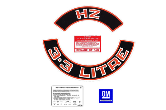 "Holden 6Cyl Engine Bay Decal Kit Red "HZ" "3.3 Litre" air cleaner sticker fan - ED1027"