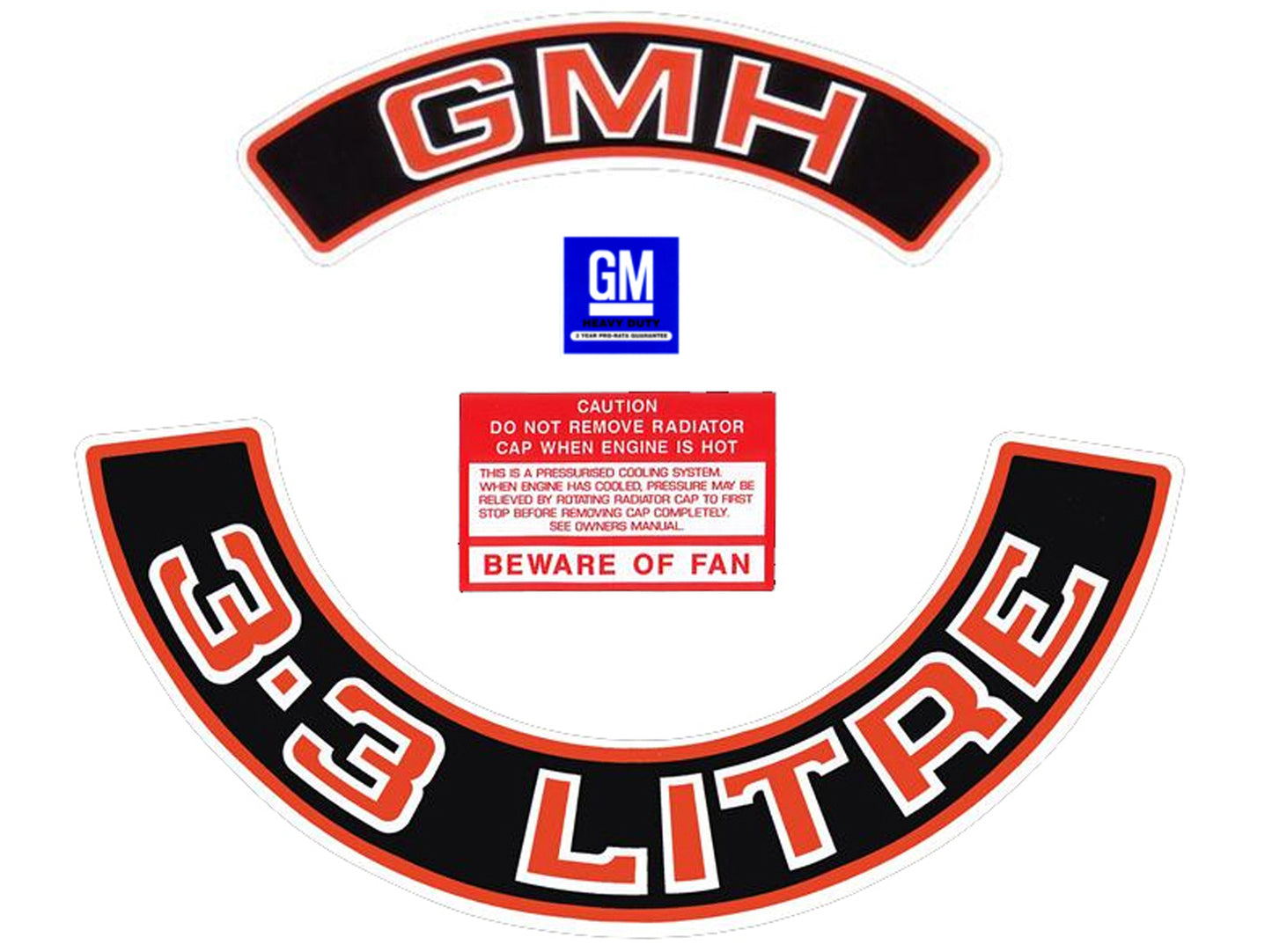 "Holden 6Cyl Engine Bay Decal Kit Red "GMH" "3.3 Litre" HZ VB air cleaner sticker - ED1028"