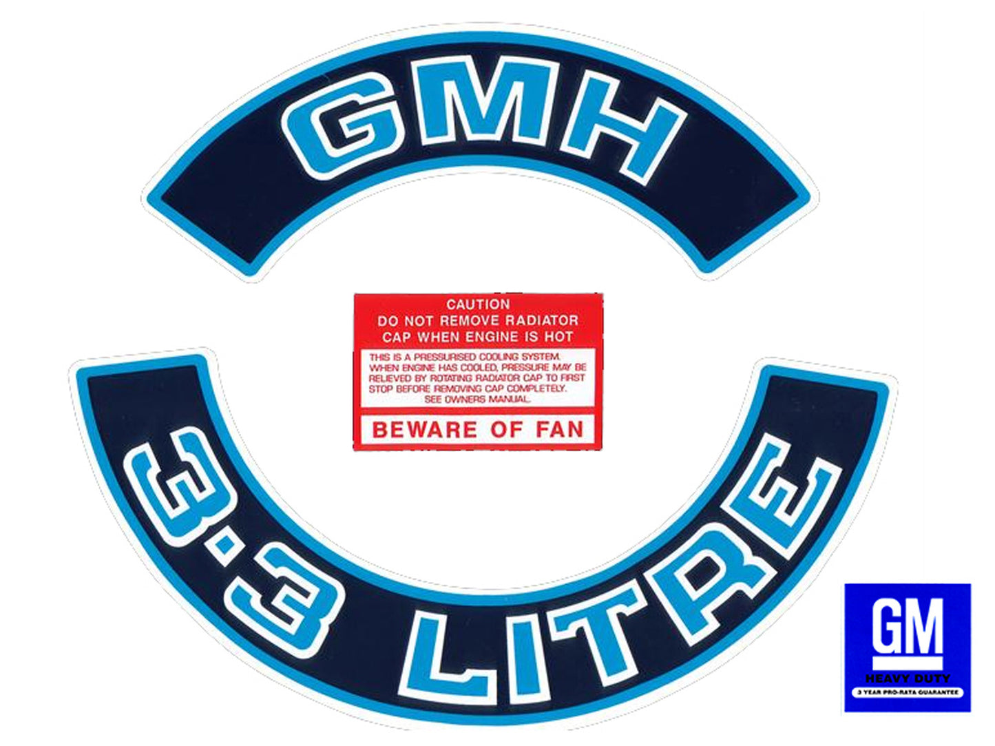 Holden WB VB VC VH 6cyl Engine Decals -3.3 LITRE GMH- Air Clean +Beware +Emission - ED1032