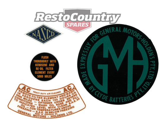 Holden Engine Bay Decal Sticker Kit FE FC Battery + Oil + Air + Horn + AC Nasco - ED1039