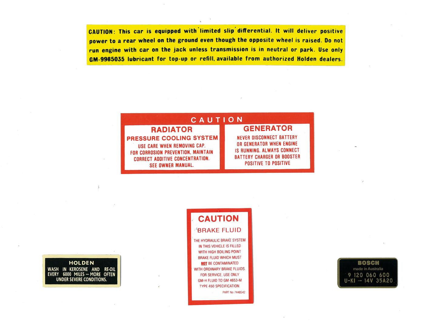 Holden Supplementary Decal Kit HD HR HK HT HG sticker caution fluid fan - ED1040
