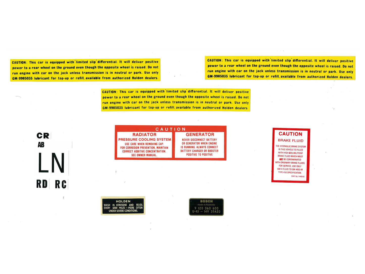 Holden Torana Supplementary Decal Kit LC LJ sticker caution fluid fan - ED1041