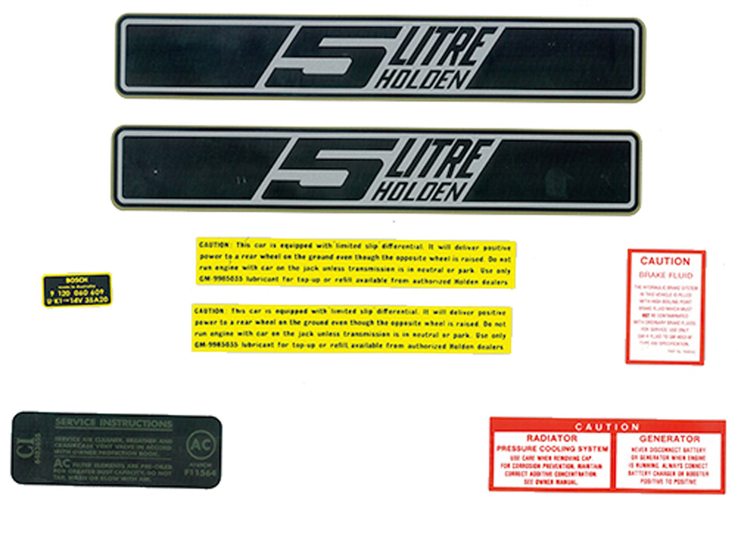 Holden HK Engine Bay Decal Kit -5 Litre- caution 5ltr 5.0 sticker - ED1046