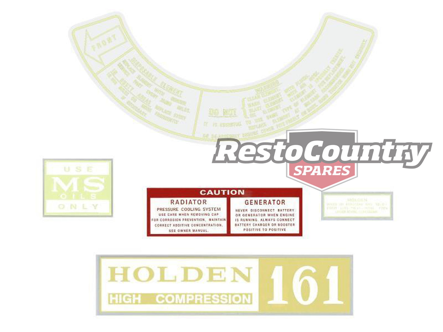 Holden Engine Decal Kit Holden HR HK HT HG 161 Rocker + Radiator + Air + Oil - ED1049