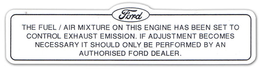 Ford Dual Exhaust Emission Control Decal  XA XB sticker label system - ED2008