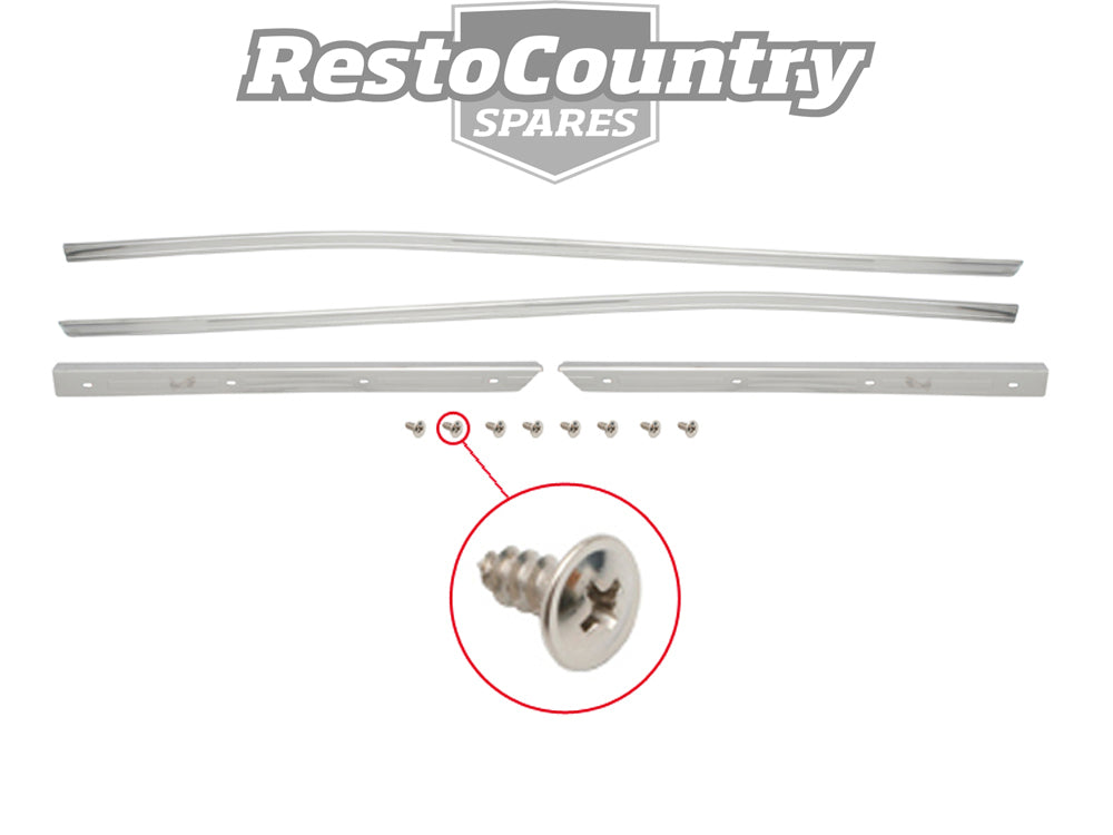 Ford Moulding + Screw Set x4 Top Of Doors + Quarter 1/4 XA XB XC Coupe chrome - F2197