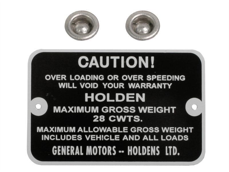 Holden Gross Weight Tag FJ Ute / Panel Van 28 Cwts NEW max caution plate i.d - GWT1001