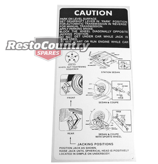 Holden HQ Jack / Spare Wheel Usage Decal scissor sticker tyre tire rim label - JD1000