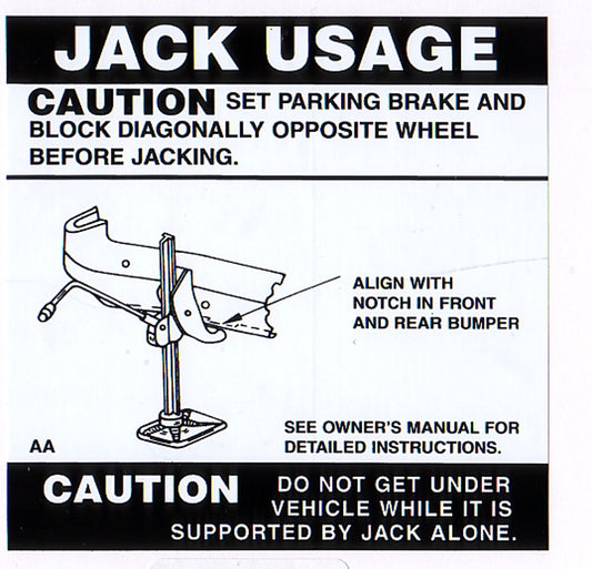 Ford Jack Usage Decal XA Spare Wheel Caution  sticker  label  rim - JD2001