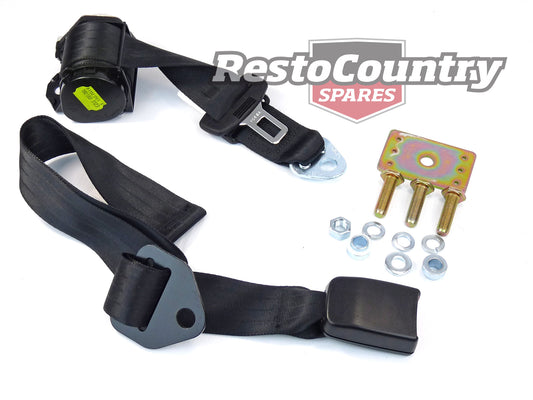 Rear Inertia Seat Belt Under Parcel Shelf Mount BLACK Adjustable Webb Buckle - K7222