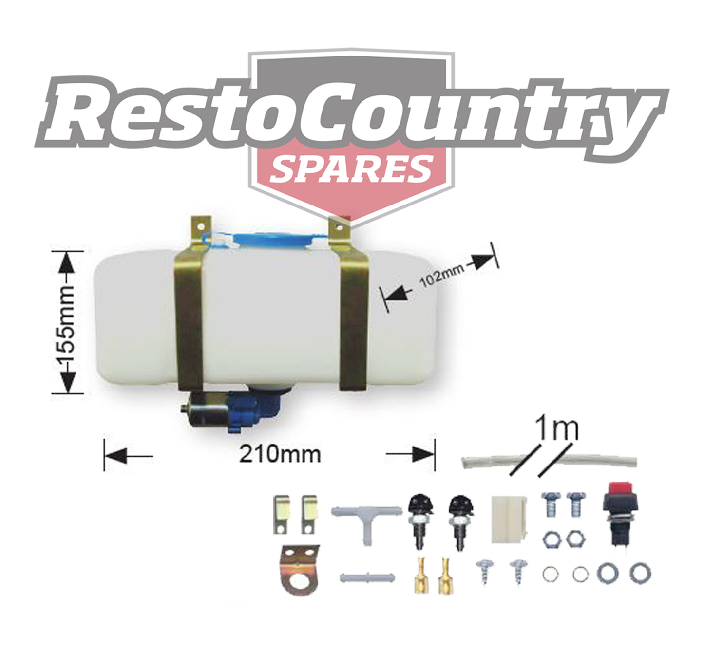 Universal Holden Windscreen Washer Bottle + Pump + Mounting Kit. Horizontal - NWK700