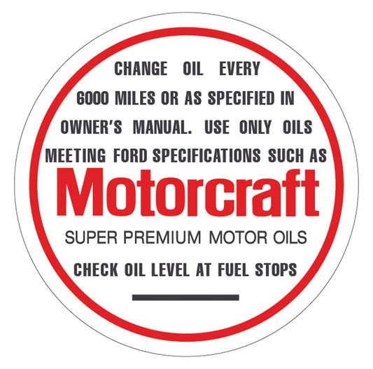 Ford  Oil Cap Decal Autolite XA ZF Models With Speedo In Miles sticker engine - OD2001