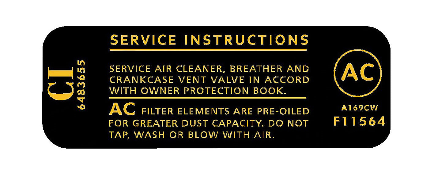 Holden Air Cleaner Decal HK HT HG 307 Chev AC F11564 service instructions - R206A