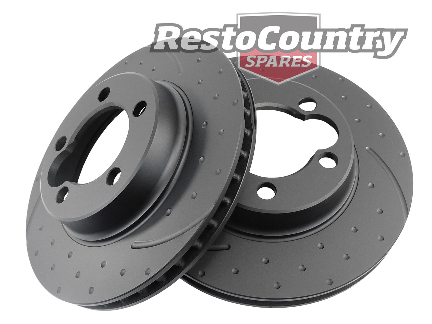 Ford Rear Disc Brake Rotor PAIR Slotted + Dimpled XB XC ZG ZH Anti-Rust Coating - RDA103D