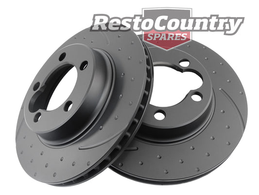 Ford Rear Disc Brake Rotor PAIR Slotted + Dimpled XB XC ZG ZH Anti-Rust Coating - RDA103D