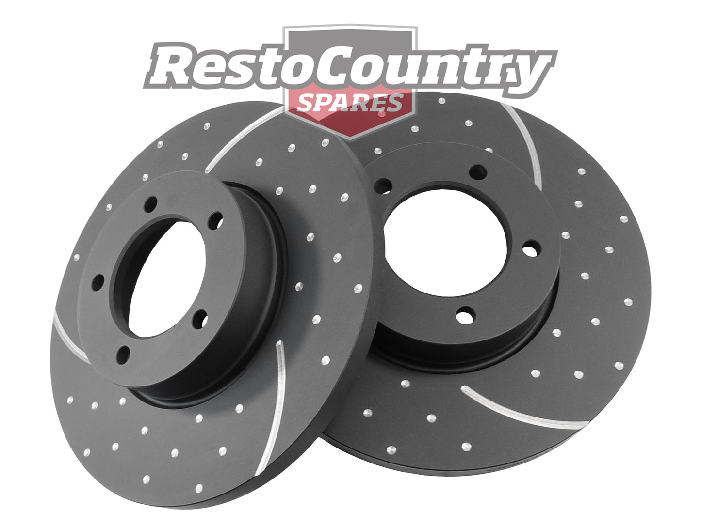 Ford Front Disc Brake Rotor PAIR Slotted+Dimple XR XT ZA ZB V8 Anti-Rust Coating - RDA105D