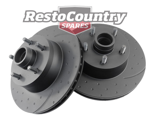 Ford Front Disc Brake Rotor PAIR Slotted + Dimpled XW XY XA XB ZC ZD ZF ZG - RDA106HD