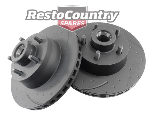 Ford Falcon Front Disc Brake PAIR Slotted + Dimpled XB XC XD XE XF XG FC FD FE - RDA107D