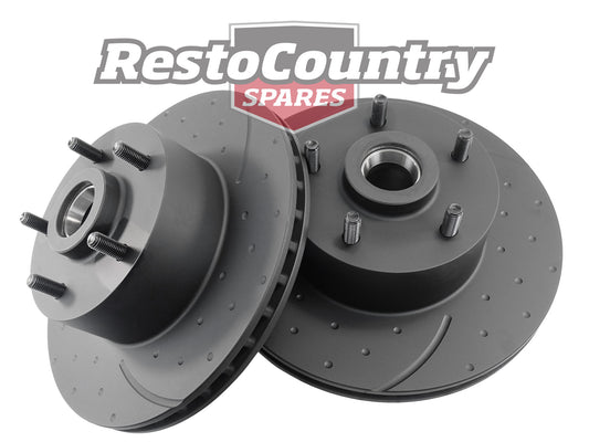 Holden Commodore Front Disc Brake Rotors Slotted+Dimpled VL Turbo+V8 VN VG VP V8 - RDA17D
