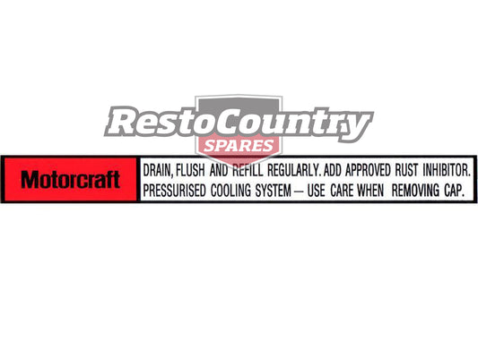 Suit Ford Flush Cooling System Decal XB Falcon ZG Fairlane radiator panel - RSD2002