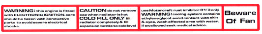 Ford Decal -Warnings- Radiator Support Panel XD XE ZJ ZK sticker Beware Of Fan - RSD2004