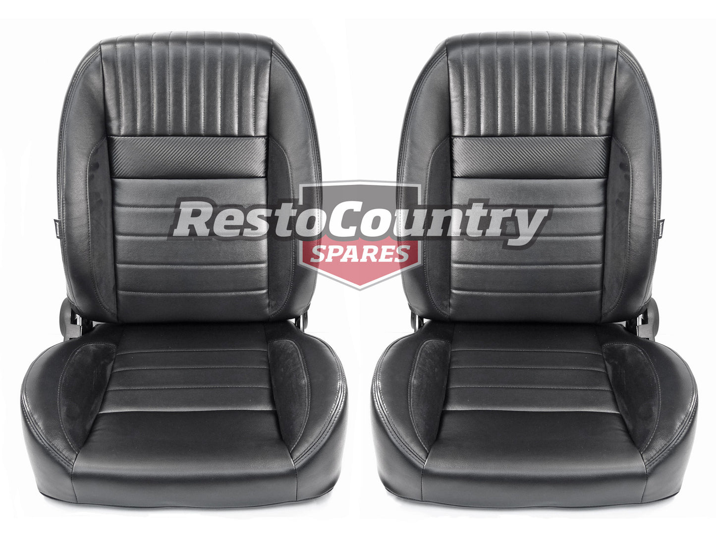 Autotecnica Retro Low Back Leather Seat PAIR- QUICK TILT BLACK May fit Ford/Holden - SS65